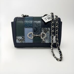 Brighton Off The Wall Grid Fern Blue Patchwork Small Flap Crossbody Bag  New/Tag